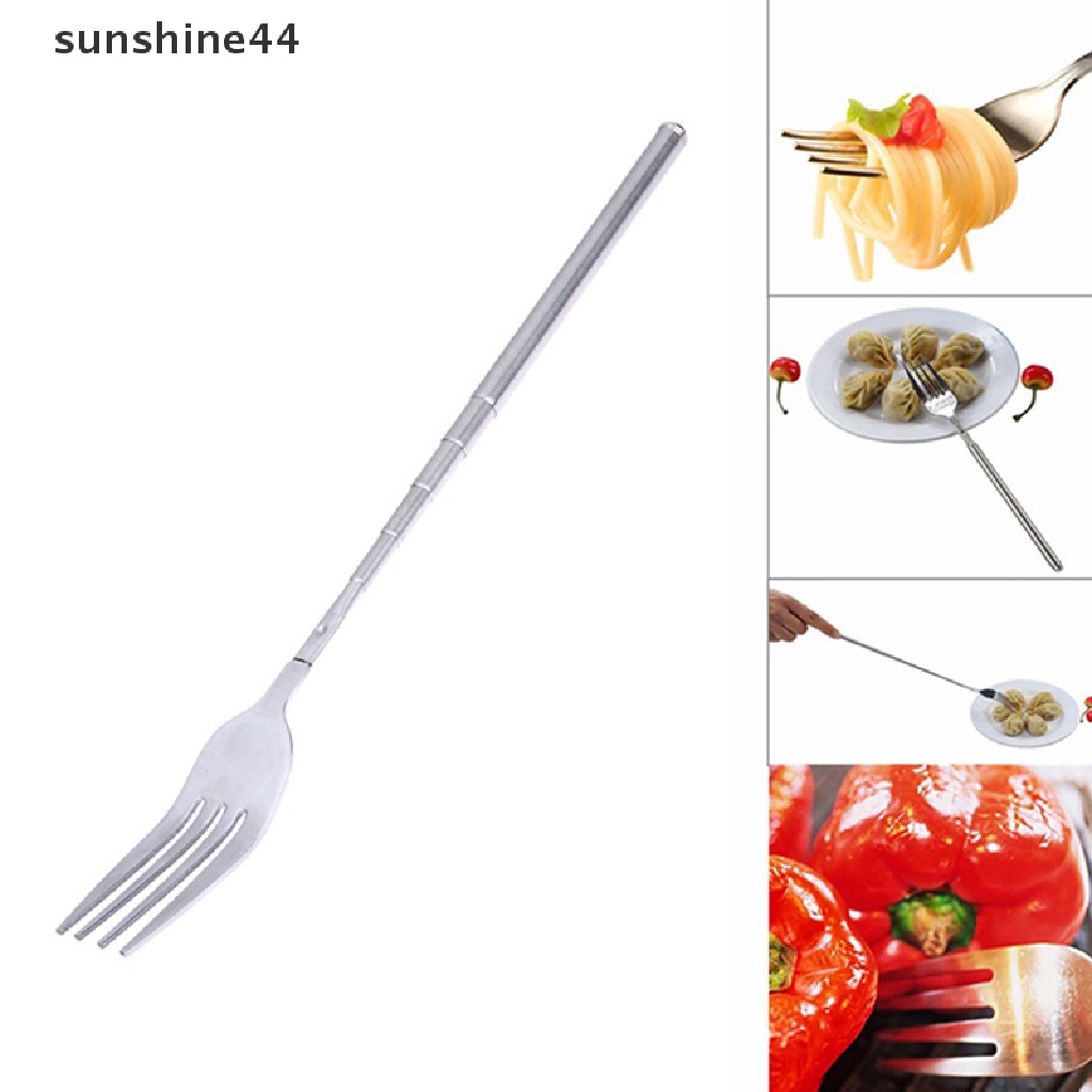 Sunshine Garpu Buah / Dessert Teleskopik Bahan Stainless Steel Warna Silver