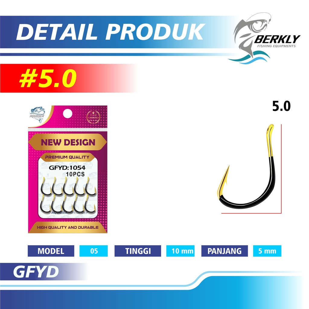 Berkly Official Shop Kail Pancing Gold Hitam 10pcs High Carbon Steel Barbed Fishing Hook Tackle Kail GFYD-5.0#10pcs