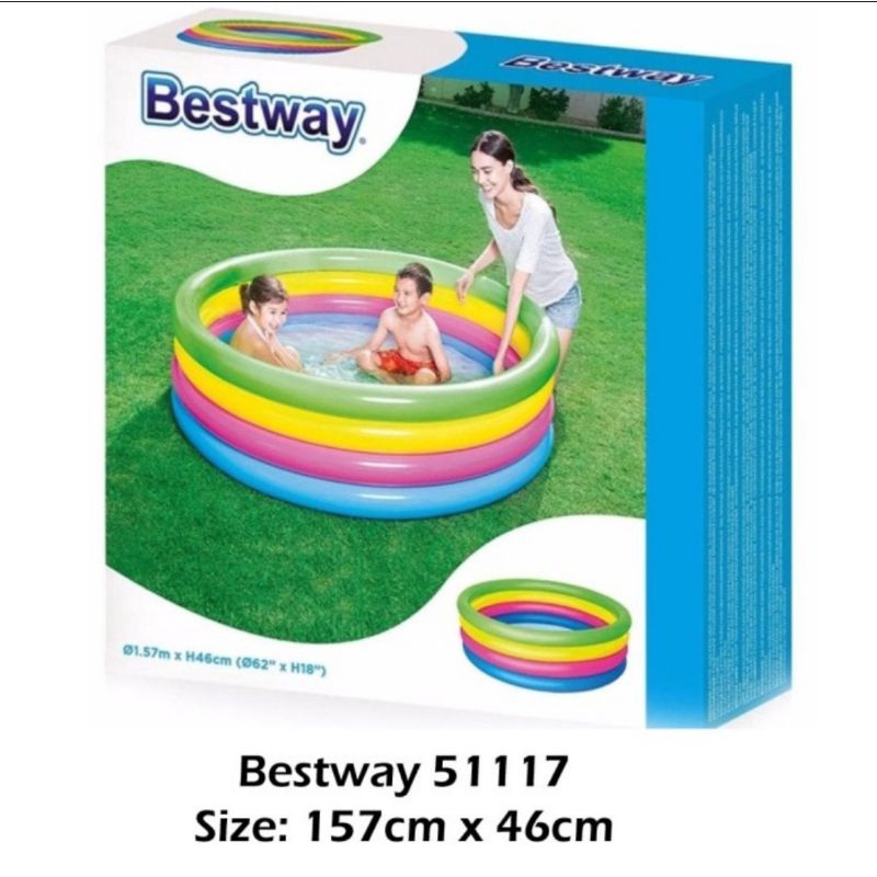 Bestway Pool 4 Ring Rainbow 1,57 m x 46 cm / Bestway kolam Renang Anak 51117