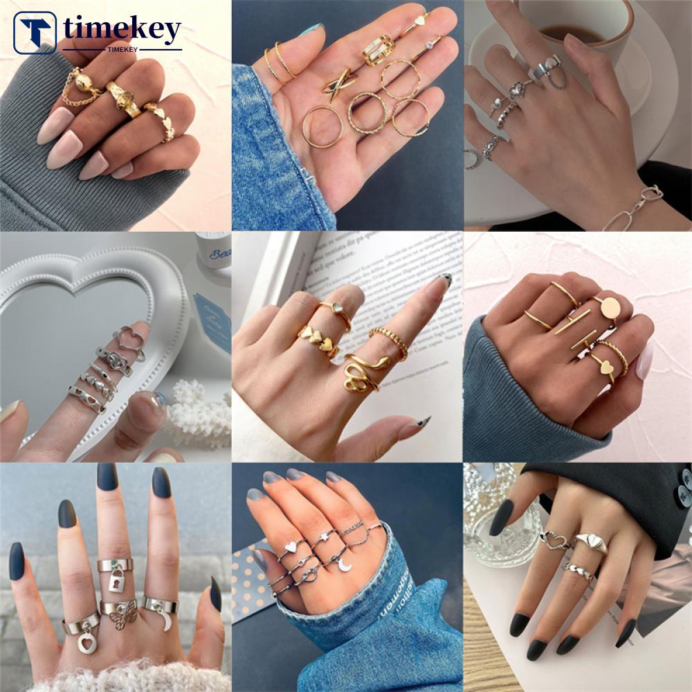 Timekey Cincin Terbuka Adjustable Desain Hollow Gaya Retro Simpel Untuk Wanita K5N9