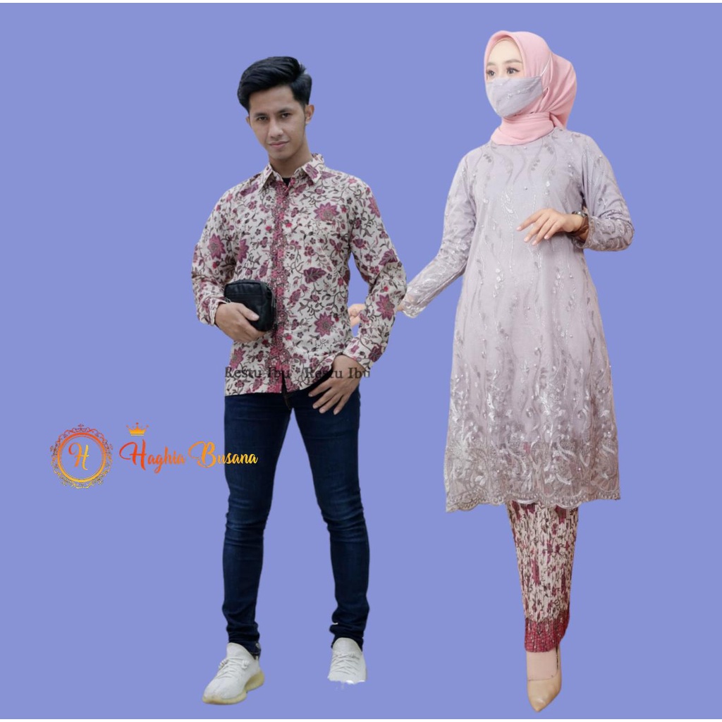 Set Kebaya Tunik Couple Kemeja Batik Pria Stelan Kebaya Couple Kondangan Kebaya