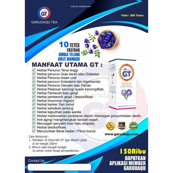 Herbal Teh Biru Ekstrak Bunga Telang GARUDAQU GT Original 15 ml