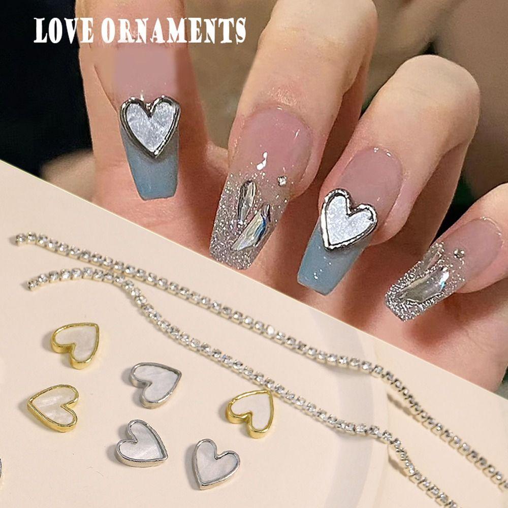 Mxbeauty Pesona Kuku Rantai Set Shell Jepang INS Manicure Aksesori DIY Peach Flatback Ujung Jari Ornamen Paku Studs Liontin Nail Art Rantai