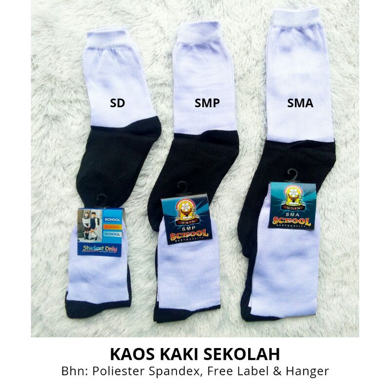 Kaos Kaki Sekolah/Seragam Putih Tapak Hitam &amp; Pramuka (SD, SMP, SMA) Poliester Spandex Murah Grosir