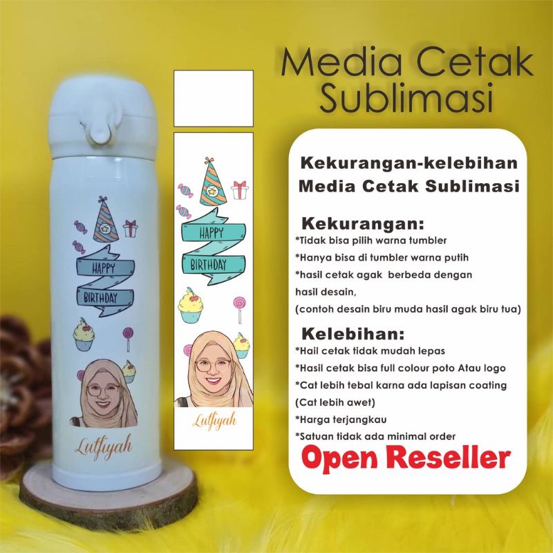 Botol Minum Tumbler Print Poto dan Kata Custom Desain Termos