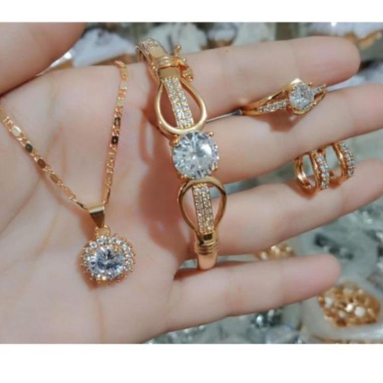 Perhiasan wanita lengkap asli titanium motif mata satu  permata P5U7