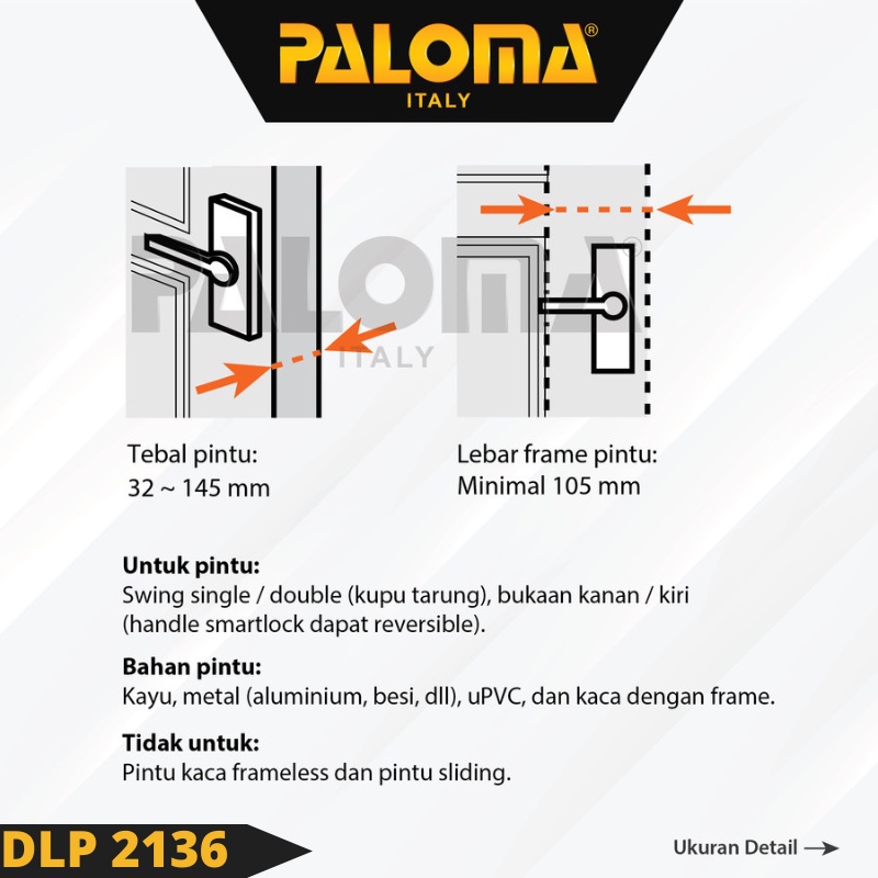 PALOMA DLP 2136 No App Smart Digital Lock Kunci Pintu Door Handle Home