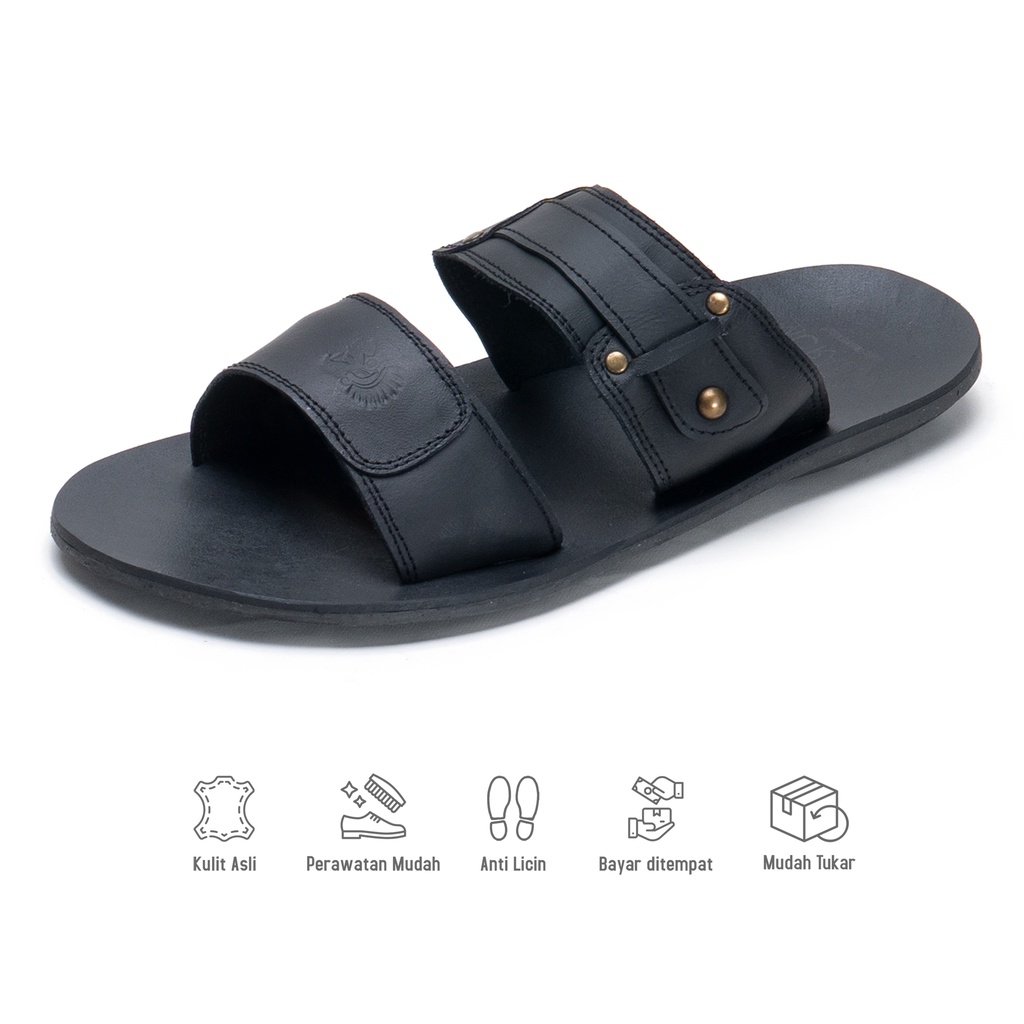 Sandal Pria Kulit Casual Sendal Double Strap Kulit Asli SDL602