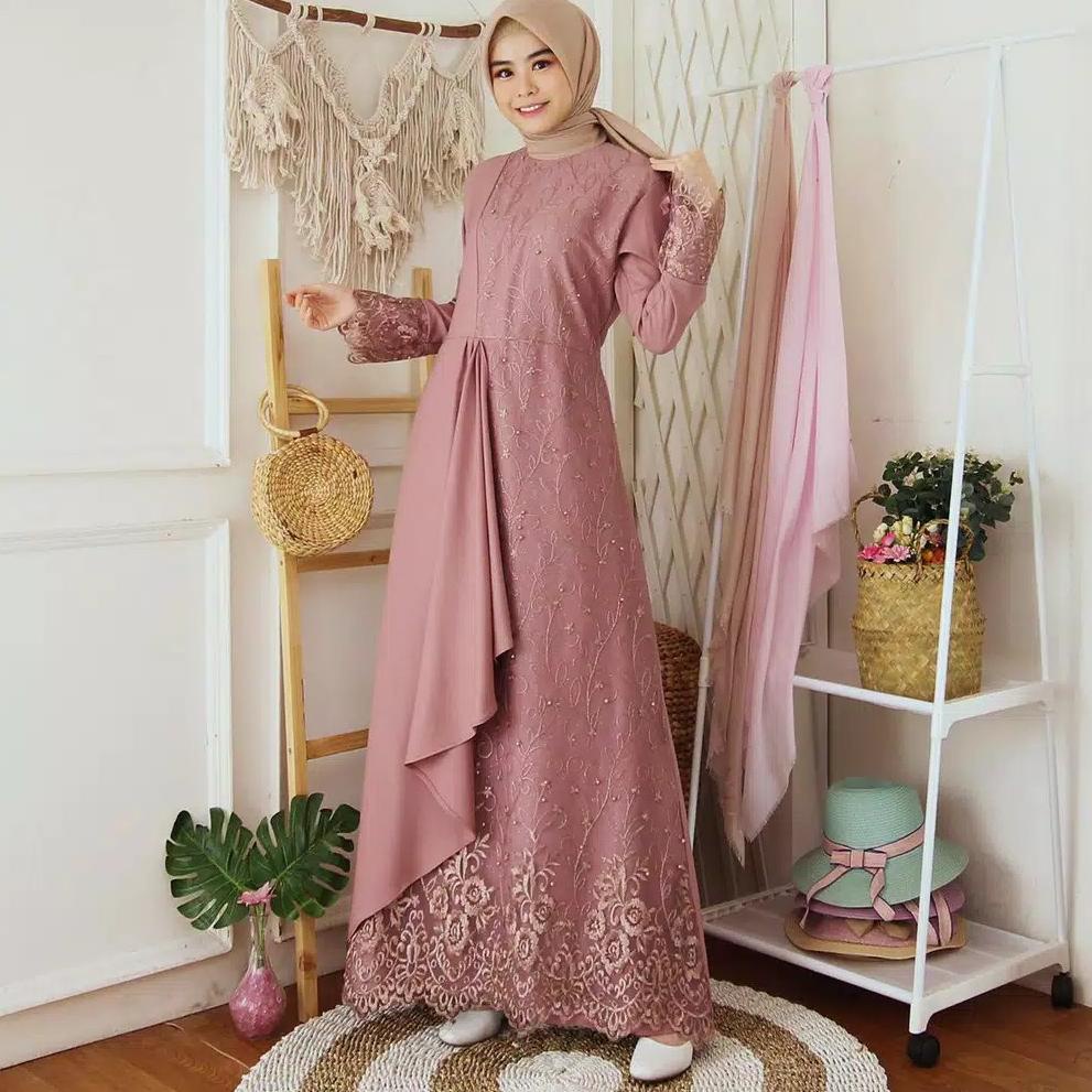 SKM.18Oc22ᵞ • Gamis Mafaza Brokat TilLe Bordir Maxi Dress Lebaran Brukat Tulle Baju Muslim ar GROSIR