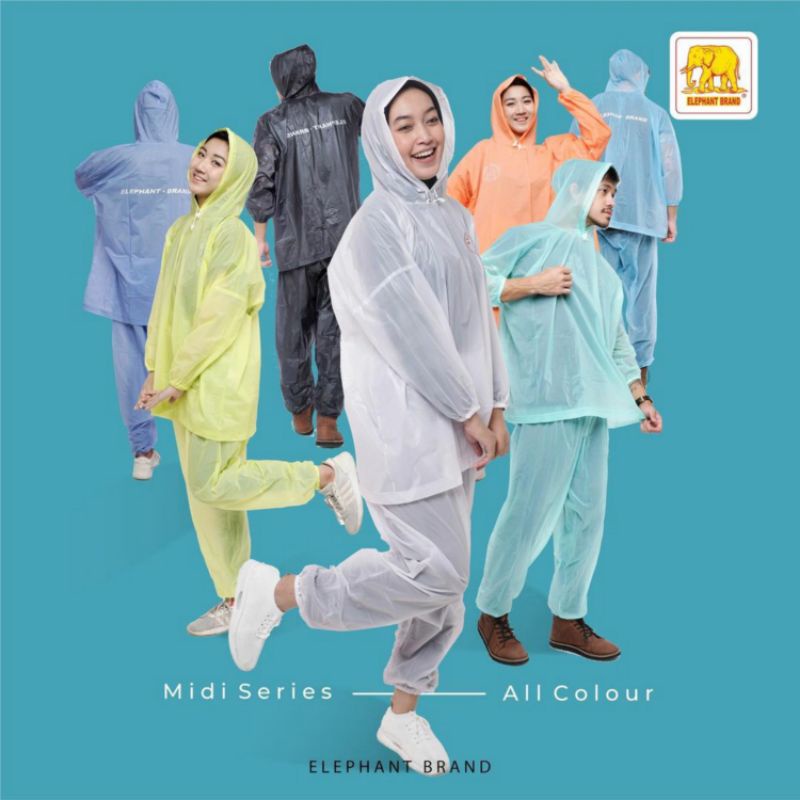 Jas Hujan Elephant Brand Mini Midi Poncho Ponco Gajah Lengan Jaket Baju Celana Setelan Ceria 935 Raincoat Transparan Traveling Original Murah Ekonomis Terlaris (Bukan Plastik)