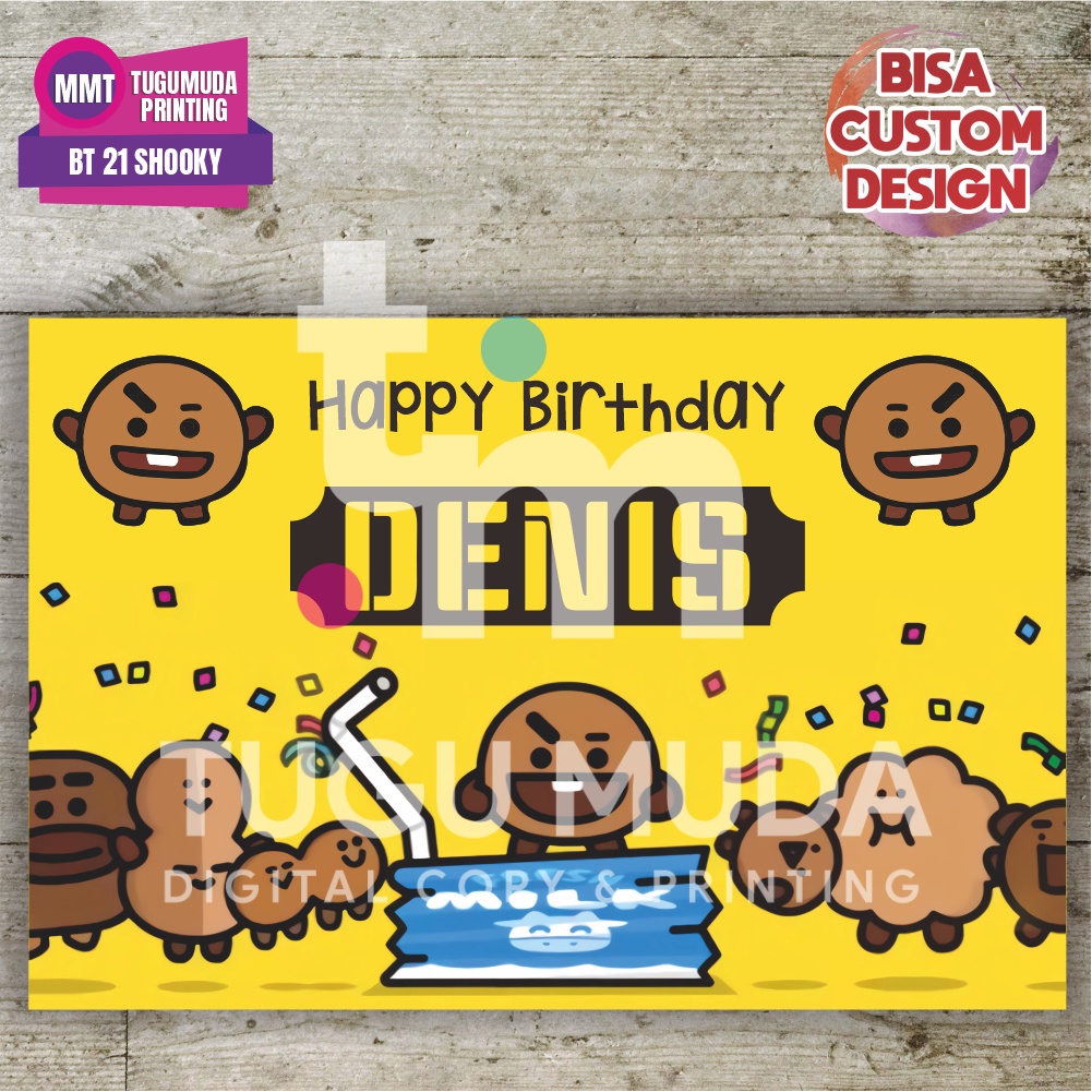 Cetak Banner|Backdrop|Spanduk Ultah / Ulang Tahun Anak - BT21 SHOOKY YELLOW