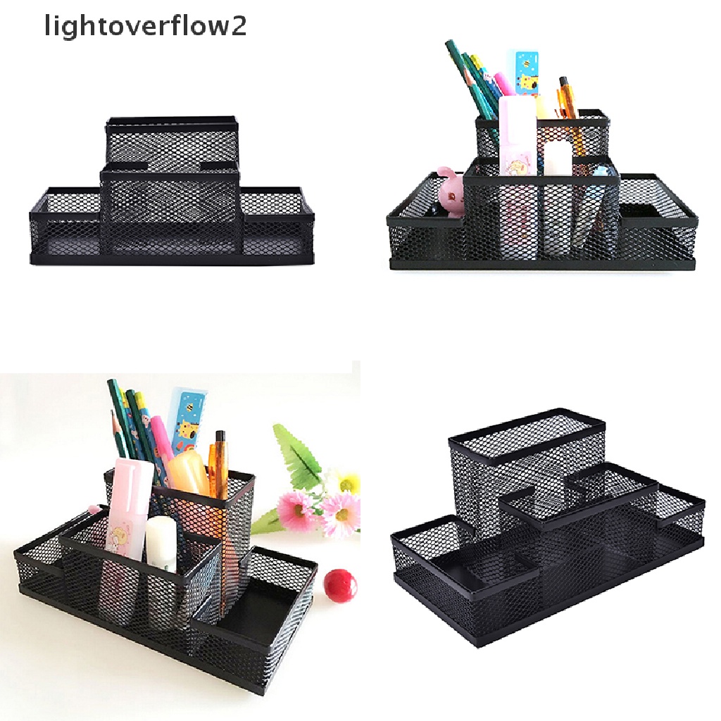 (lightoverflow2) Kotak Penyimpanan / Organizer Pensil / Pulpen / Stationery Bahan Metal Mesh Untuk Rumah / Kantor