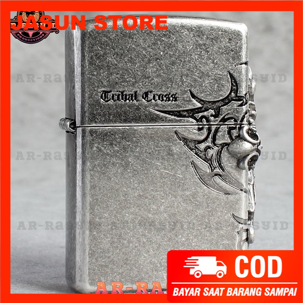 Bisa COD! Korek Api Minyak Zippo Silver Motif Ancient Cross ZBT-1-33B