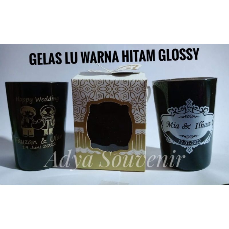 Jual Souvenir Gelas Lu Hitam Glossydove Plus Bok Dan Free Sablon Nama Shopee Indonesia 8433