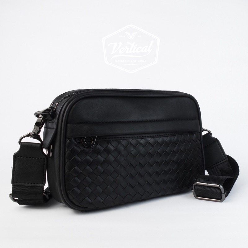 Tas Selempang Leather Pria Tas Santai knitted black Edition Luos