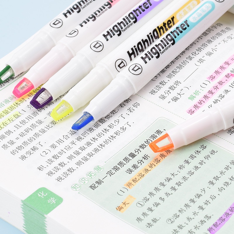 6pcs / Set Spidol Highlighter Warna Glossy Untuk Stationery Pelajar / Kantor