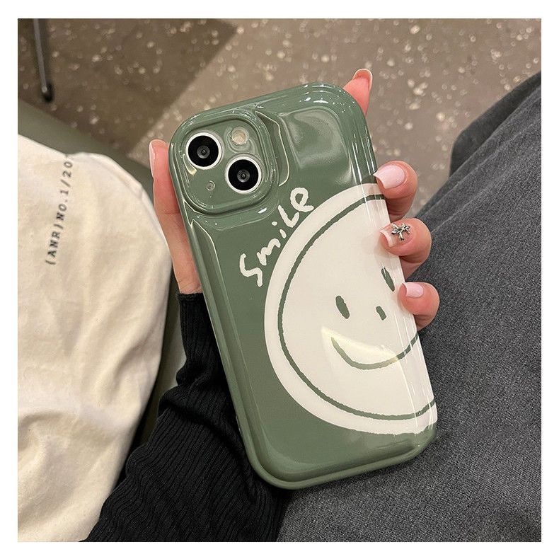 Case Desain Smiling Face Warna Hijau Rumput Untuk IPhone 12 13 11 Pro Max X Xs Max Xr