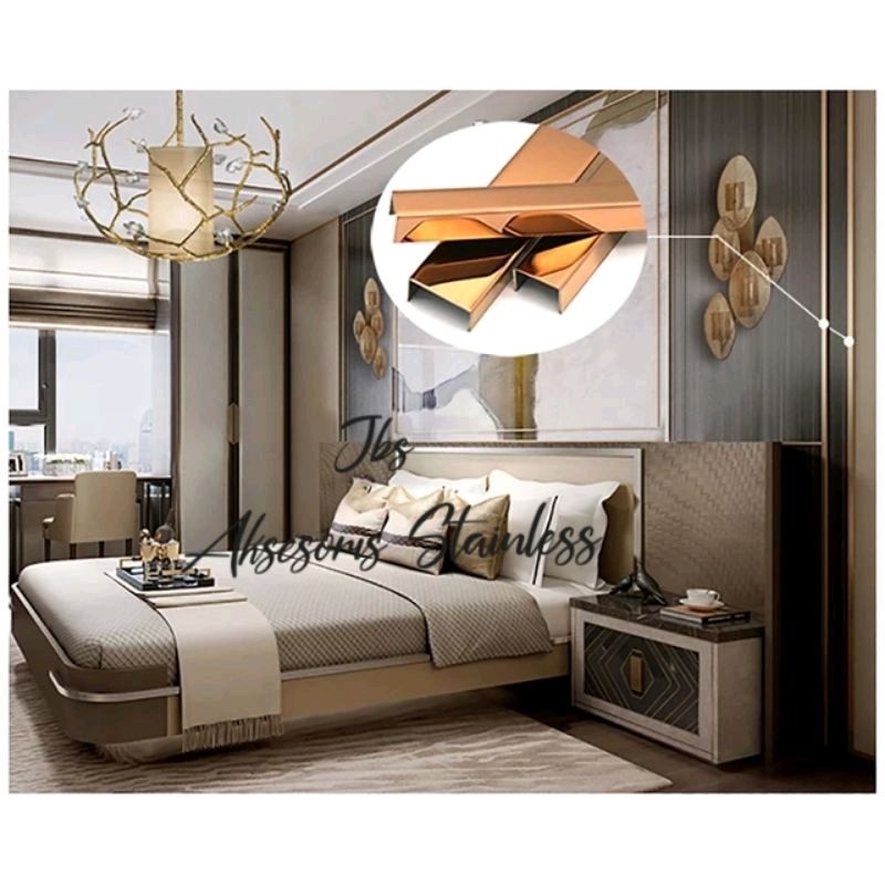 LIST U MIRROR ROSE GOLD 10×40×10 T : 0,8MM P : 3.050MM STAINLESS SS 201 - LIST U INTERIOR