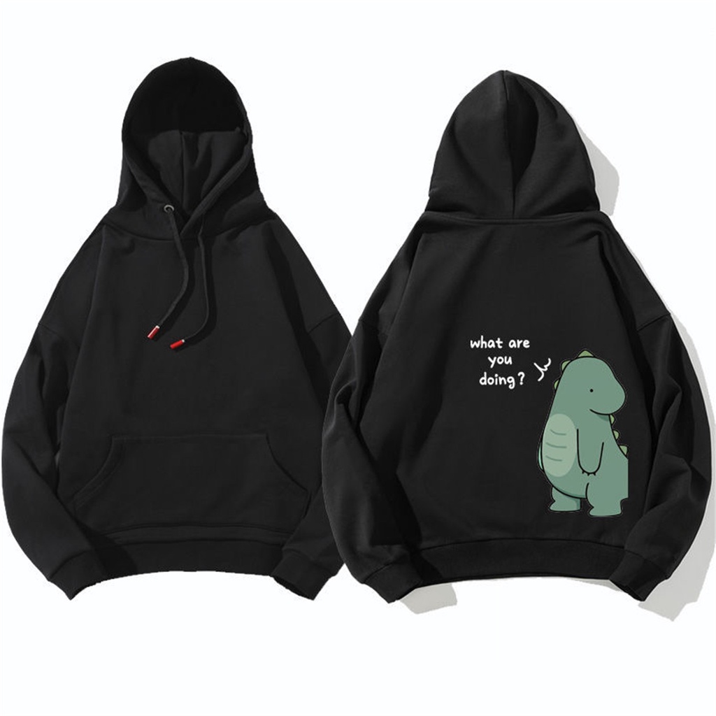 Baju Hangat Modis Musim Gugur Hoodie Dinosaurus Pasangan Atasan Kartun Korea Punk Wanita Hoodie Kawaii Longgar Antik Gadis