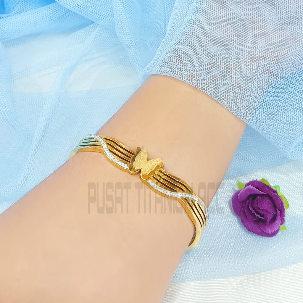 GELANG TITANIUM BUTTERFLY FULL PERMATA ZIRCON PERHIASAN KOREA ANTI KARAT&amp;ANTI LUNTUR