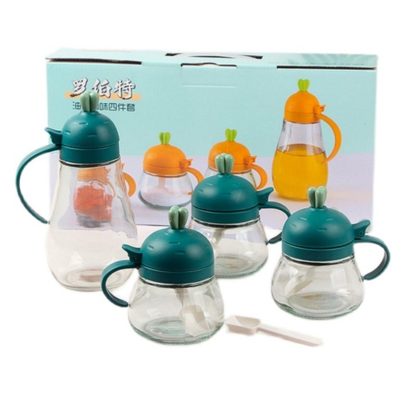 Tempat Bumbu Dapur Set Kaca 4 in 1 Set Toples Gula Kopi Teh Handle Wortel Spice Bottle Jar Botol Bumbu Dapur Unik BL-9