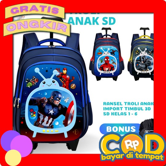 Tas Troli Anak Sekolah Laki Laki Robot Sd Lampu Nyala Led Gratis Rain  Tas Troli Anak Laki Laki Seko