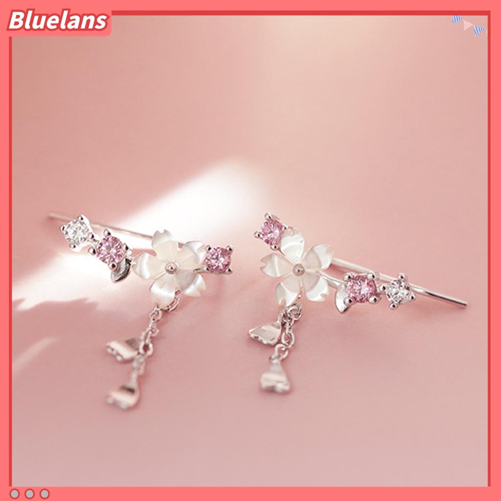 1 Pasang Anting Kait Gantung Desain Hati Cherry Blossom Bahan Alloy Hias Berlian Imitasi Untuk Liburan