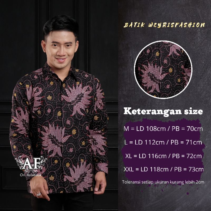 KEMEJA BATIK PRIA LENGAN PANJANG PURPLE TERBARU BAJU BATIK PRIA MODERN SIZE SLIMFIT DAN BIG SIZE M L XL XXL - Batik Weyrisfashion