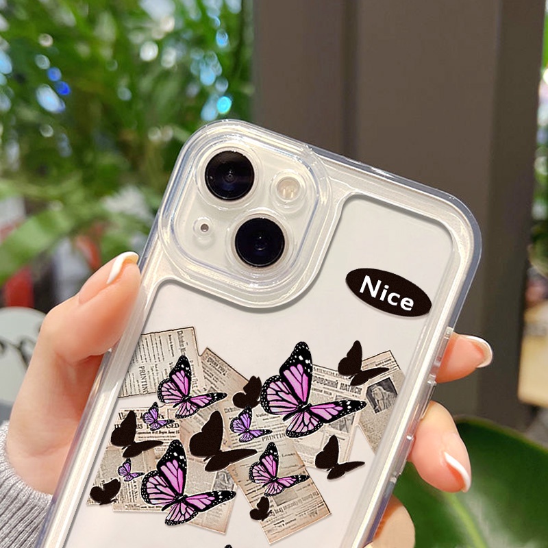 Soft Case TPU Transparan Motif Kupu-Kupu Untuk iPhone 14 13 12 11 Pro Max XS Max XR X 14 8 7 Plus SE 2020 2022