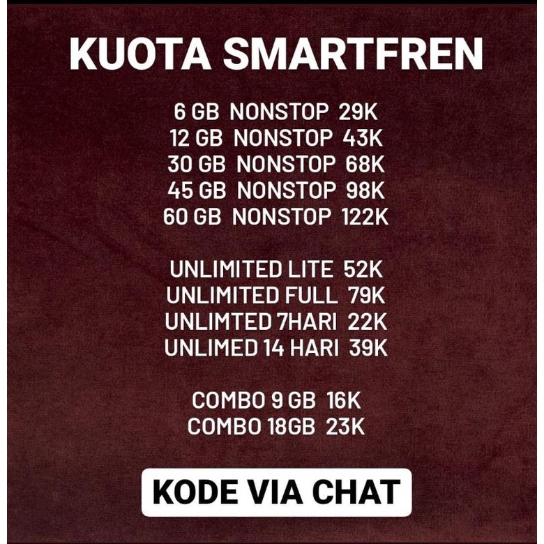 Kuota Murah Isi Ulang  Paket Data  Smartfren Unlimited Nonstop  3GB 9GB 10GB 12GB 18GB 30GB 45GB 60G