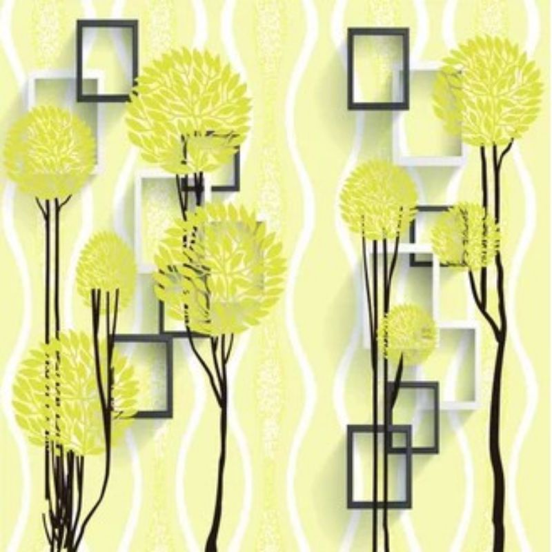 wallpaper dinding murah motif bunga kuning / wallpaper dinding sticker
