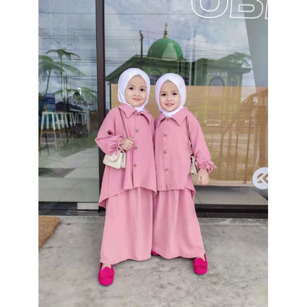 KIDS One Set Savana 1-5Tahun | Setelan Kemeja Oversize dan Rok | Set Rok Anak Bahan Crinckle Premium | Setelan Rok Anak Kekinian | SAVANA ONE SET SIZE KIDS