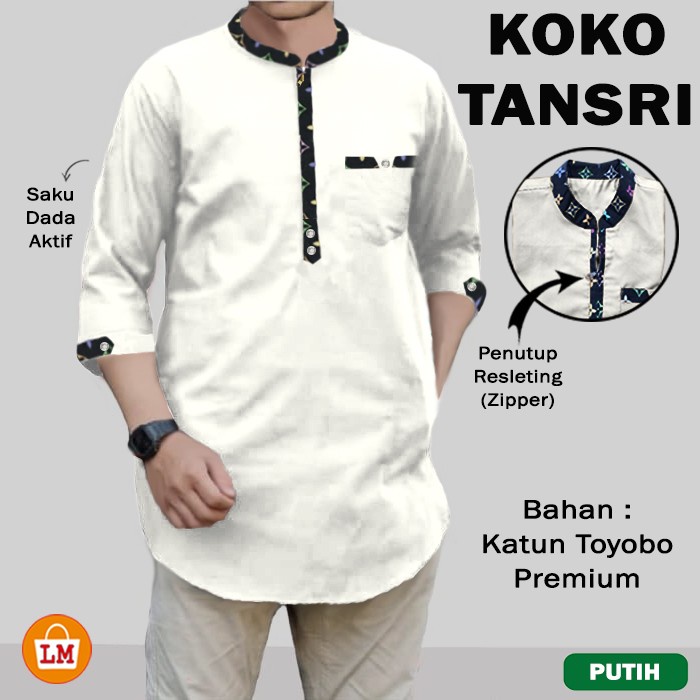 Baju Koko Pria Muslim KOKO TANSRI Katun Toyobo Lengan 3/4 JUMBO Big Size M-2XL LMS 29757