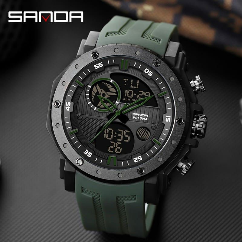 JAM TANGAN SANDA 6012 Jam Tangan Pria Digital Analog Tali Rubber Chronograph Anti Air