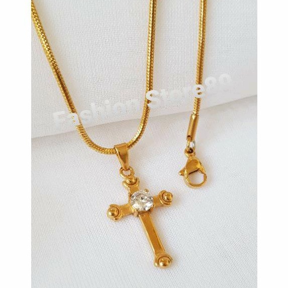 ready kalung salib permata Import titanium gold white Antikarat Permata satu