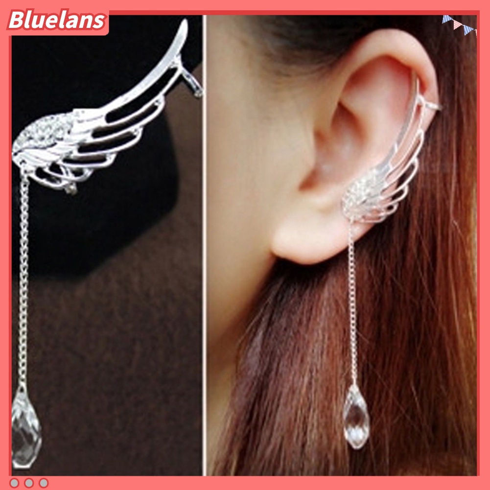 Bluelans Anting Tusuk Gantung Wanita Desain Sayap Malaikat Hias Berlian Imitasi Untuk Hadiah