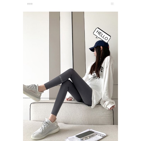 ZP-Legging High Waist Kulit Hiu Cetak Huruf Kaki SPLELED Leging Wanita Musim Semi Musim Gugur Pingga