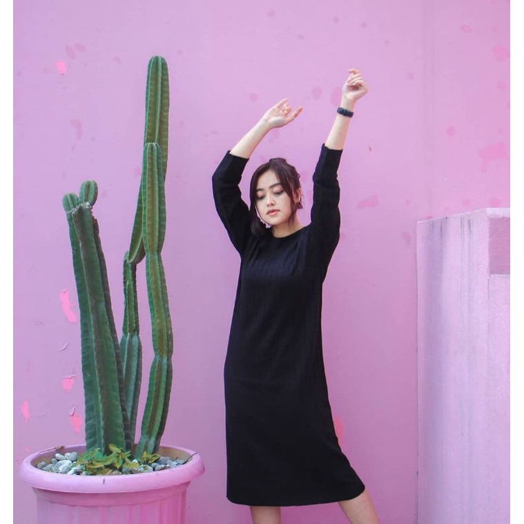 TUNIK KOREAN STYLE - Baju Wanita Kekinian V-NECK - Bahan Rajut Premium