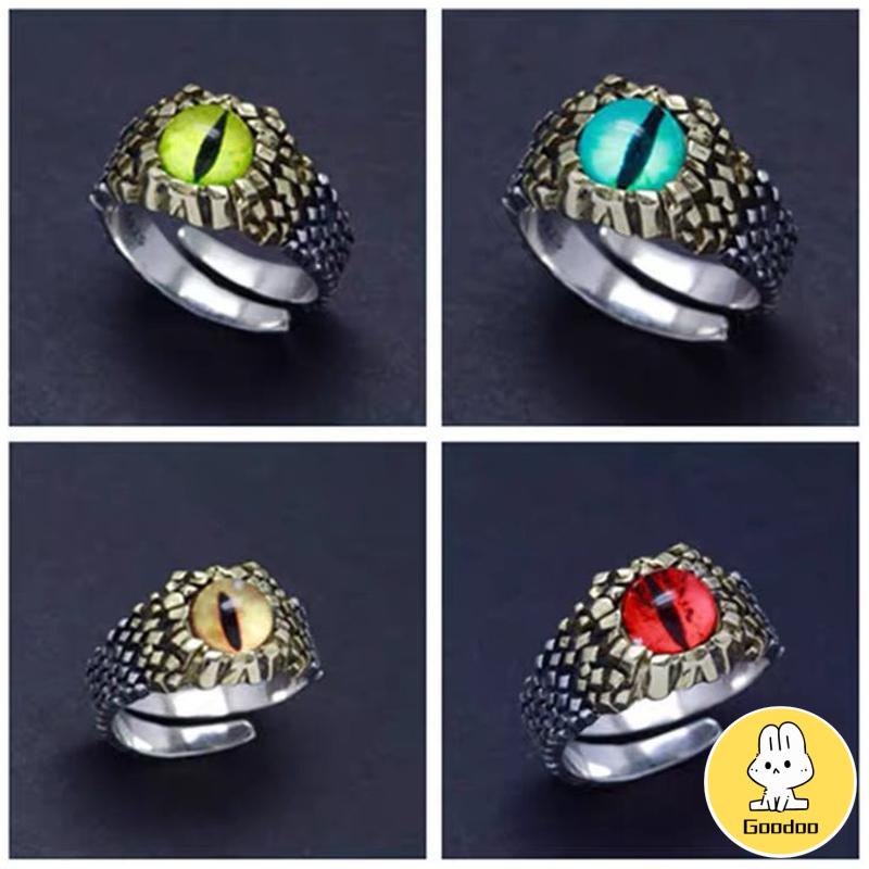 Cincin Pria keren Desain cincin adjustable Mata Merah Bahan Metal Gaya Retro Punk Rock cincin batu akik Untuk Pesta Motor -Doo