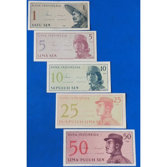 uang kuno 5 lembar  seri set sen sukarelawan tahun 1964