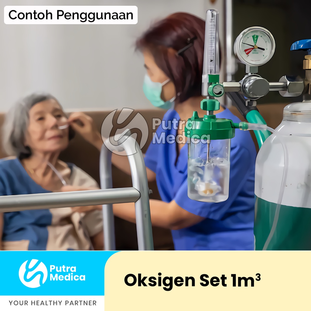 Tabung Oksigen 1m3 Satu Set Lengkap (Tabung + Isi, Troli, Regulator) / Perlengkapan Alat Bantu Pernafasan