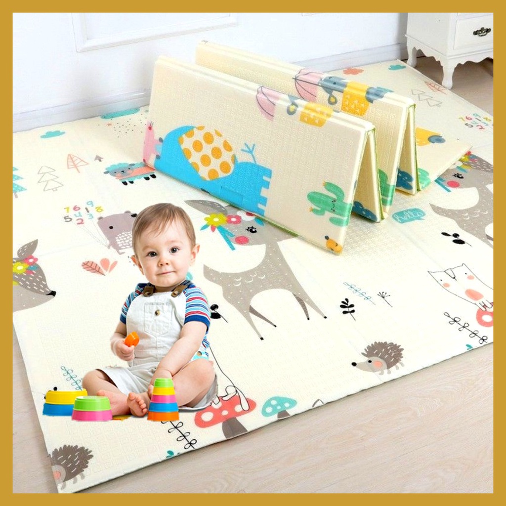 Playmat Bayi Matras Bayi Karpet Lipat Bayi Tikar Lipat Anak Bayi Motif Random Ukuran (180cm) GOSHOP88