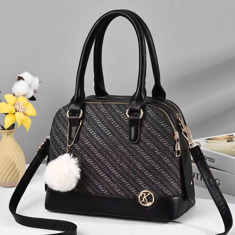 SG3531 syafniegalery top handle bag tas kerja wanita with pompom