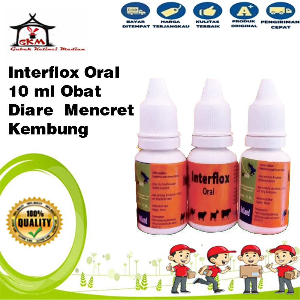 Interflox Oral 10 ml Obat Diare Mencret Kembung Hewan