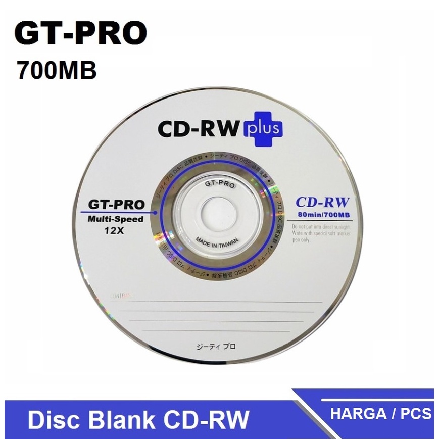 CD-RW Plus GT Pro Kapasitas 700 MB 80 Menit / CD Kosong Disc Blank / Compact Disc (CD) GT PRO CDRW [