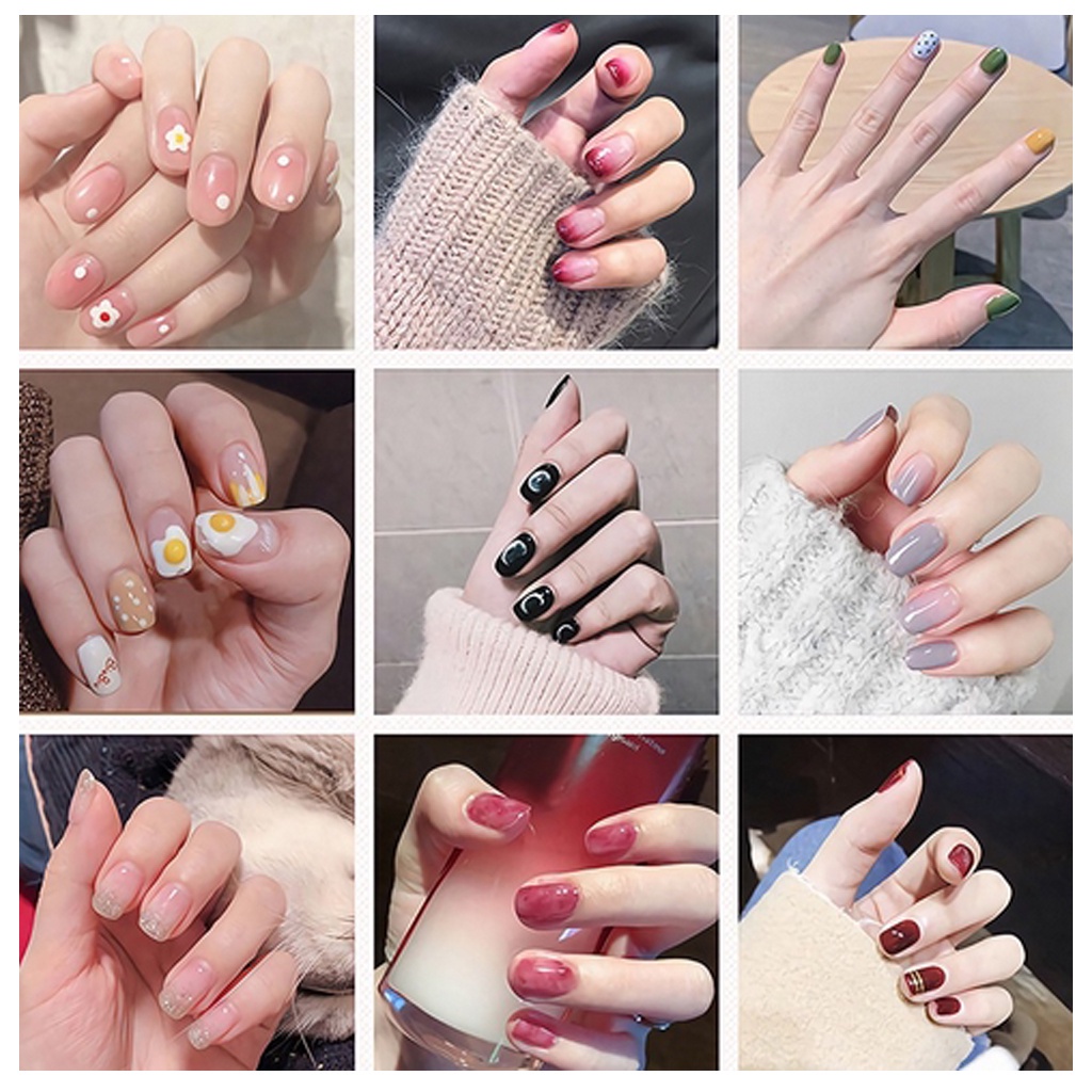 MurmerOfficial 24/Pcs Kuku Palsu Free Lem Cair Fake Nail Art 3d Kuku Palsu Tahan Air Dan Tahan Lama R474