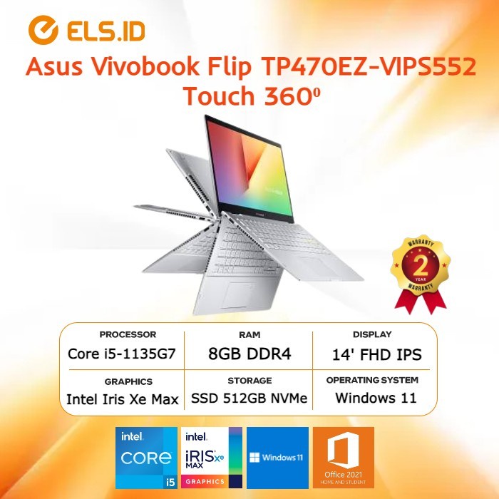 Asus Vivobook Flip TP470EZ-VIPS552 Touch 360⁰ i5-1135G7 8GB SSD 512GB