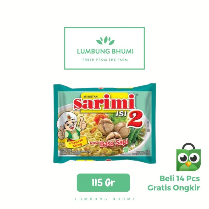 

NEW Lumbung Bhumi - Sarimi isi 2 Baso Sapi 1 Pcs ( Bahan Pokok )
