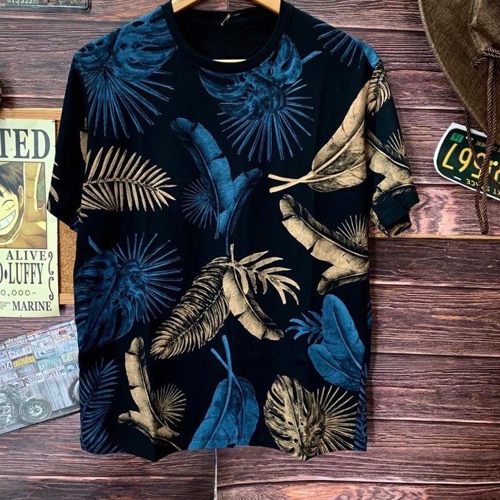 ShareNow--kaos distro pria black leaf size M L xL printing kaos motif full printing