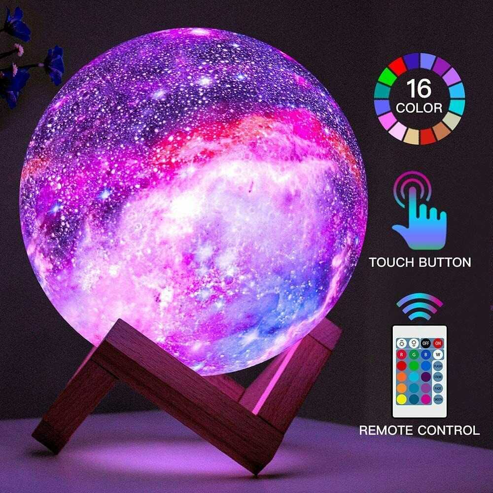[Ready Cod] Lampu Tidur 3D Unik Model Bulan Night Moon Light Lamp 16 Color Dengan Remote - 20Cm